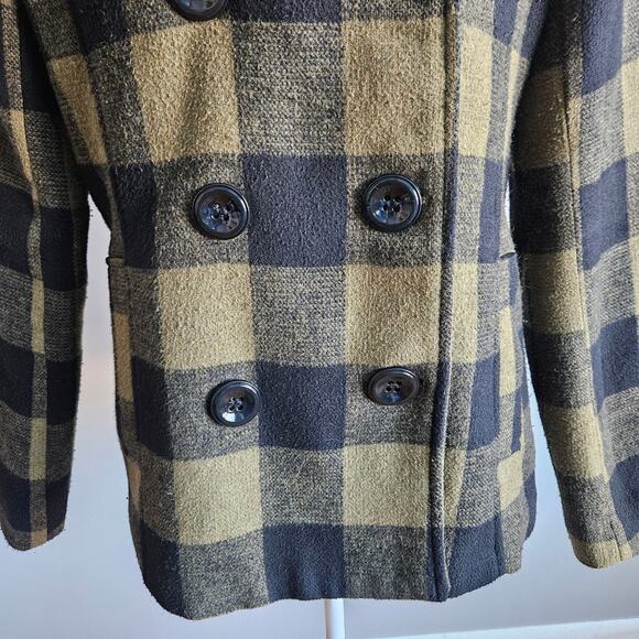 Rampage Plaid Peacoat Womens L Olive Black Classic Double Breasted‎ Y2K Fall - Picture 3 of 12
